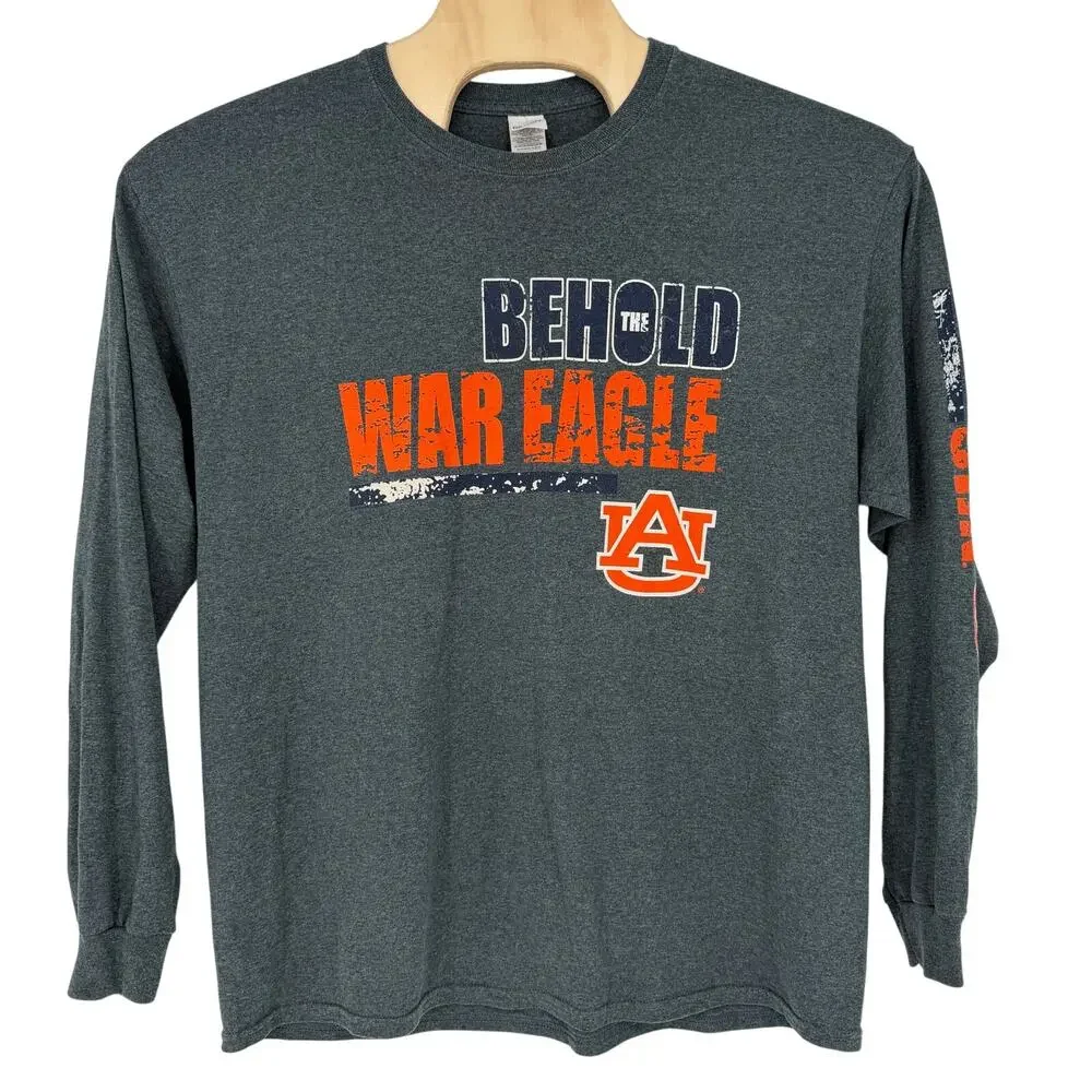Vintage Auburn Tigers War Eagle Long Sleeve Size XL T-Shirt Gray/Orange Graphics